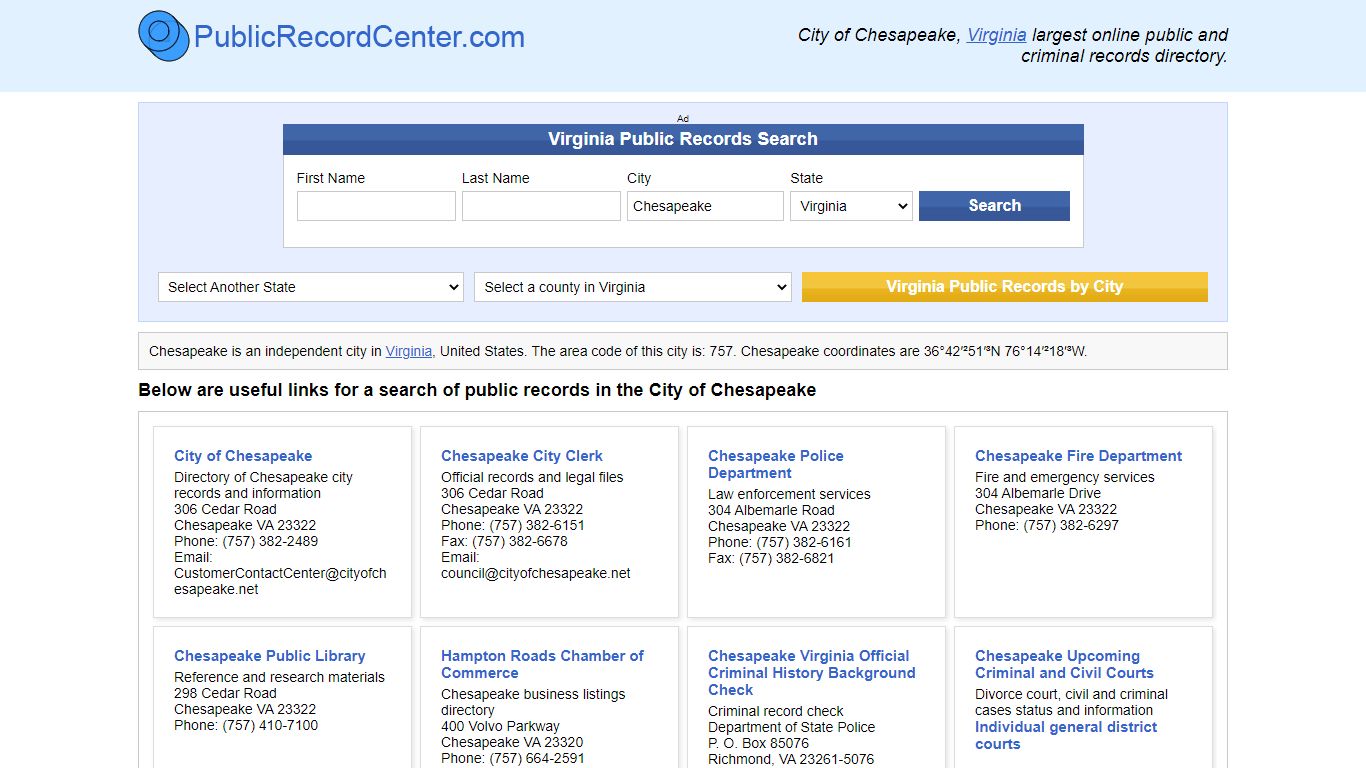 Chesapeake, Virginia Public Records and Criminal ...